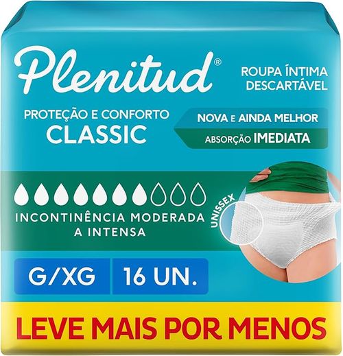 Roupa Íntima Descartável Unissex Plenitud Classic G/XG - 16 Unidades