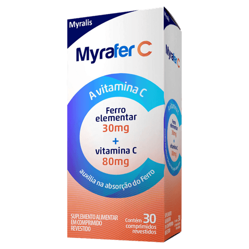 Suplemento Ferro e Vitamina C Myrafer 400mg Comprimido Revestido 30 Unidades