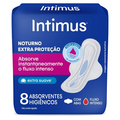Absorvente Externo Noturno Fluxo Intenso 8 unidades com Abas Cobertura Suave Intimus