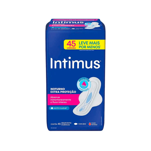 Absorvente Intimus Noturno Extra Proteção Cobertura Suave C/ Abas-45 unidades