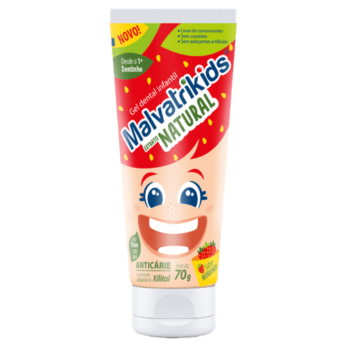 Gel Dental Infantil com Flúor Extrato Natural Morango Malvatrikids - 70g