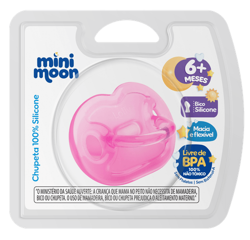 Chupeta Mini Moon Ortodôntica Silicone Rosa