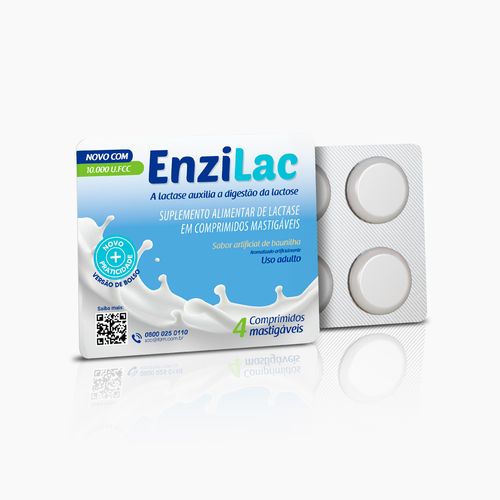 Suplemento Alimentar de Lactase Enzilac 10.000 U.FCC Baunilha 4 Comprimidos Mastigáveis