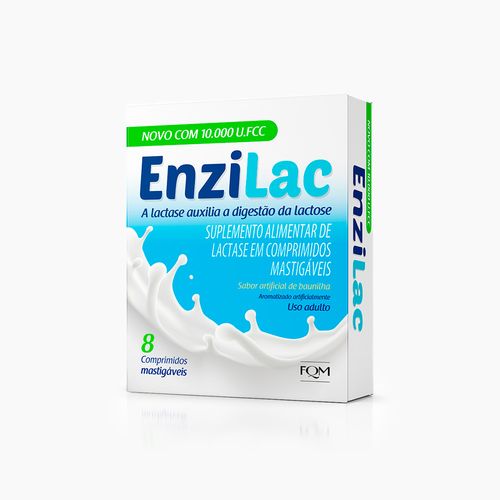 Suplemento Alimentar de Lactase Enzilac 10.000 U.FCC Baunilha 8 Comprimidos Mastigáveis