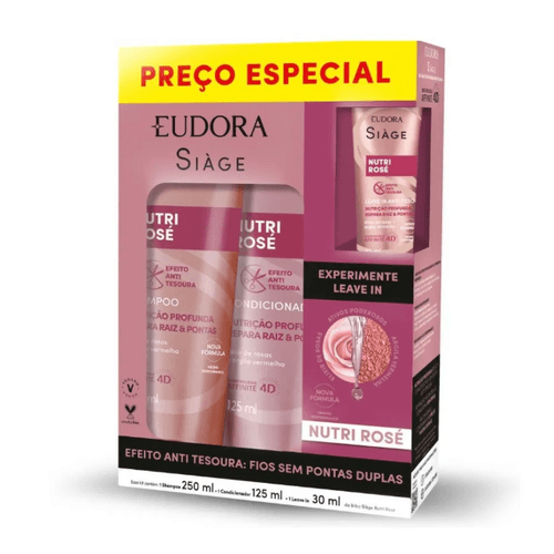 Kit Shampoo 250ml + Condicionador 125ml + Leave-In 30ml Eudora Siàge Nutri Rosé