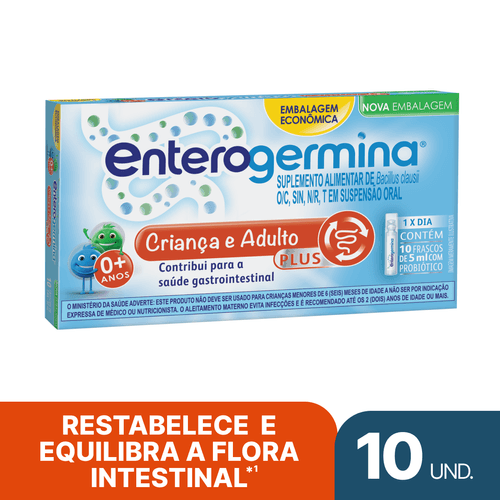 PROBIÓTICO ENTEROGERMINA PLUS 10 FRASCOS DE 5ML - TAMANHO FAMÍLIA