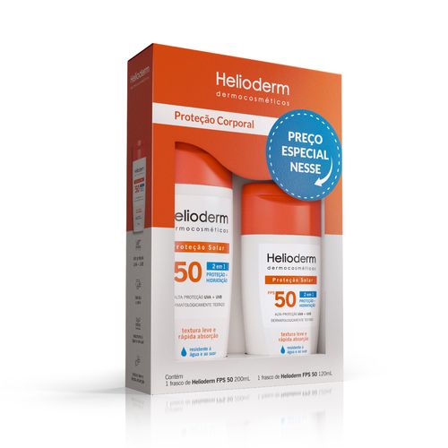 Kit Protetor Solar 2 em 1 200ml + Protetor Solar 120ml FPS 50 Helioderm