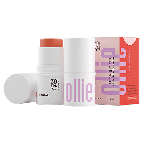 Ollie Bastão 3 em 1 Blush, Batom e Sombra FPS 95 Coral - 4,5g
