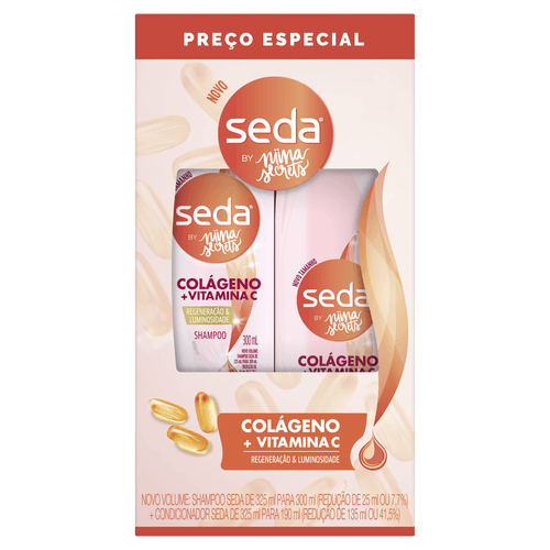 Kit Shampoo 300ml + Condicionador 190ml Seda by Niina Secrets Colágeno + Vitamina C