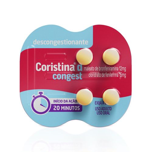 Descongestionante Nasal Coristina D Congest 12mg + 15mg Coristina 4 Comprimidos Revestidos