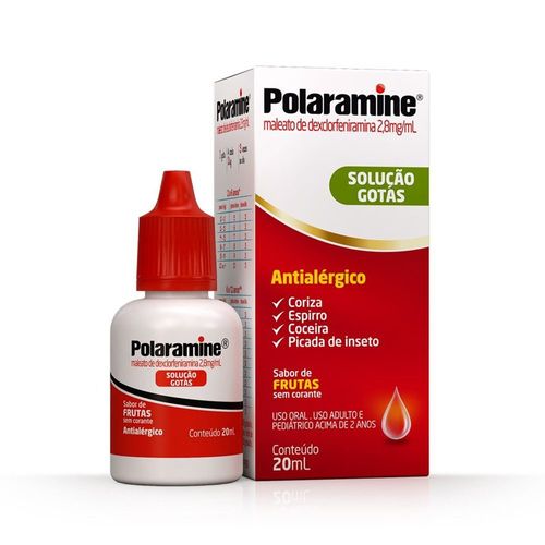 Antialérgico Polaramine Dexclorfeniramina 2,8mg/ml Gotas 20ml Sabor Frutas