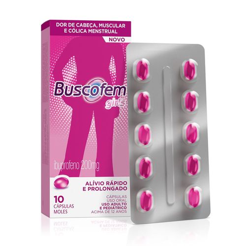 Analgésico Buscofem Ibuprofeno Girls 200mg Caixa 10 cápsulas