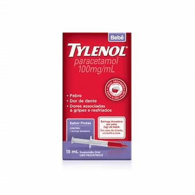 Tylenol Bebê Frutas 100mg/ml Caixa 15ml + Seringa Dosadora
