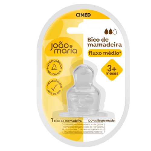 Bico de Mamadeira Anticólica Fluxo Médio Silicone João e Maria nº 2