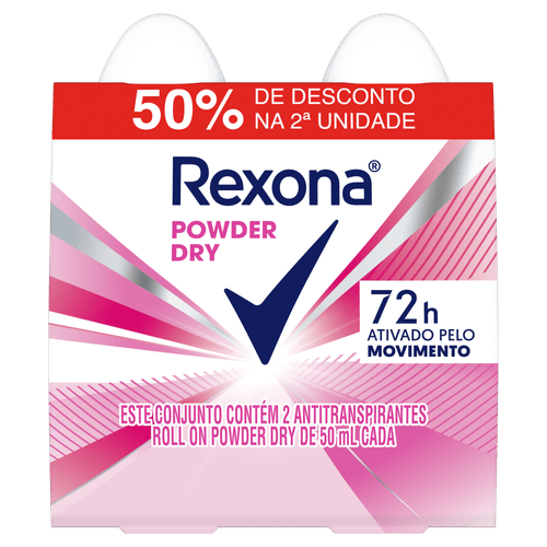 Pack Antitranspirante Roll-On Rexona Powder Dry 50ml - 2 Unidades