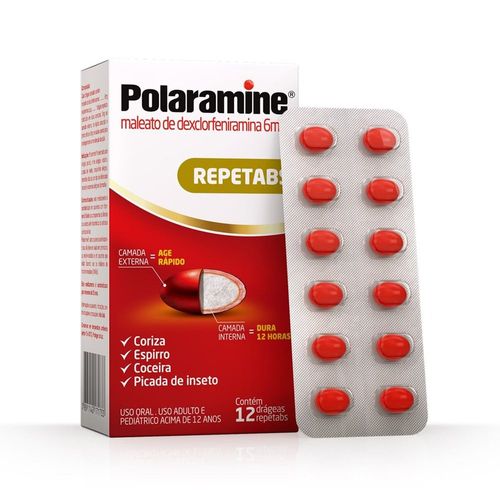 Antialérgico Polaramine Dexclorfeniramina 6mg - 12 drágeas