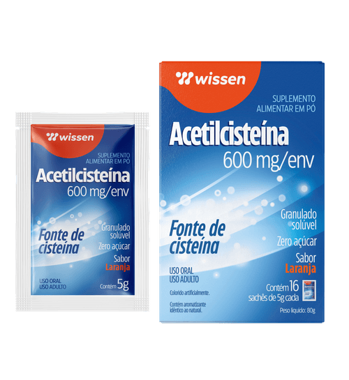Acetilcisteina Wissen 600mg Sabor Laranja 5g - 16 Envelopes