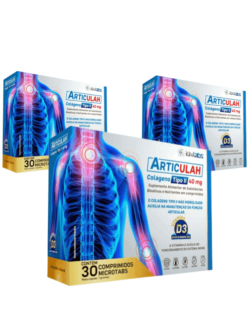 Kit com 3 Articulah Colágeno Tipo II 40MG 30 Comprimidos - Idnlabs