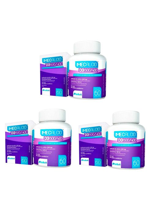 Kit com 3 Imecálcio 600-400MG 60 Comprimidos