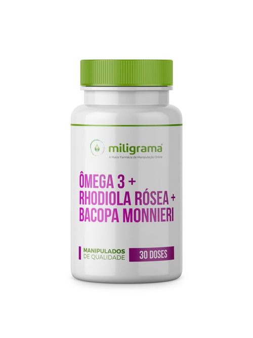 Ômega 3 pó 600mg + Rhodiola rósea 150mg + Bacopa monnieri 250mg 30 Doses
