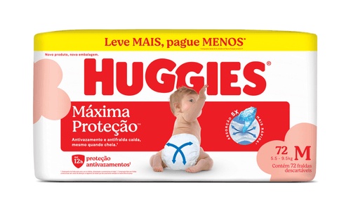Fralda Descartável Infantil Huggies Máxima Proteção M - 72 Unidades