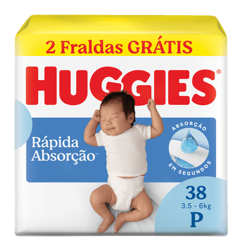 Fralda Descartável Recém-Nascido Huggies Rápida Absorção P - 38 Unidades