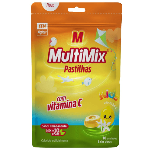 Pastilhas Multimix com Vitamina C Kids Sabor Limão-Menta - 10 Unidades
