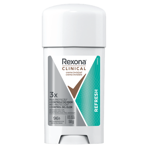 Antitranspirante Rexona Clinical Refresh Creme Invisível 96h - 58g
