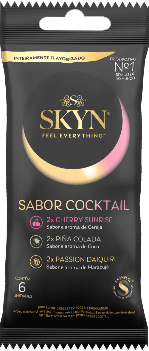 Preservativo Masculino Skyn Cocktail 6un Poliisopreno Sabor Coco Cereja Maracujá Blowtex