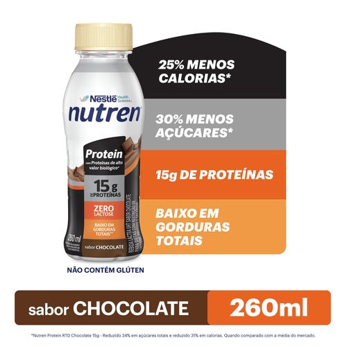 Bebida Láctea Nutren Protein 15g de proteínas Chocolate - 260ml
