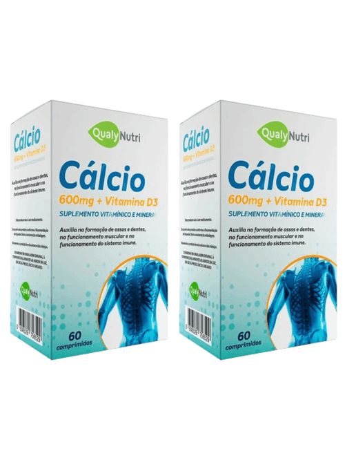 Kit com 2 Cálcio 600MG + Vit D3 com 60 Cápsulas - Qualy Nutri