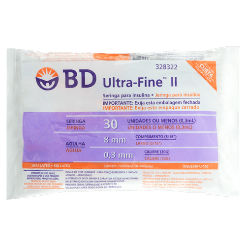 Seringa para Insulina BD Ultra-Fine com Agulha 8mm 30UI - 10 Unidades
