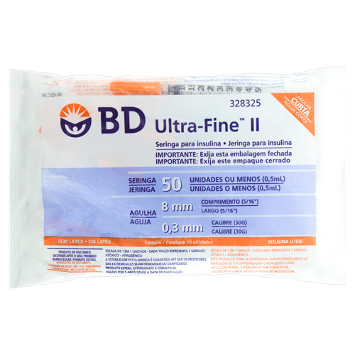 Seringa para Insulina BD Ultra-Fine com Agulha 8mm 50UI - 10 Unidades