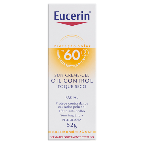 EUCERIN Protetor Solar Facial Oil Control FPS 60 50ml, Antioleosidade, Rosto, Proteção UVA, UVB e Luz Visível