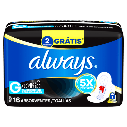 Absorvente Noturno Seca G 28cm com Abas Pacote 16+2 Unidades Always