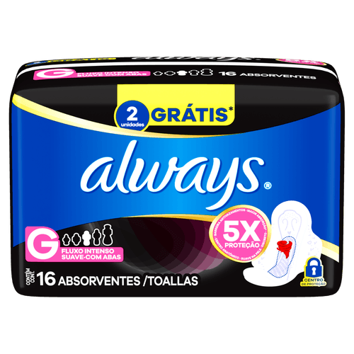 Absorvente Noturno Suave com Abas G 28cm Pacote 18 Unid Fragrância Always