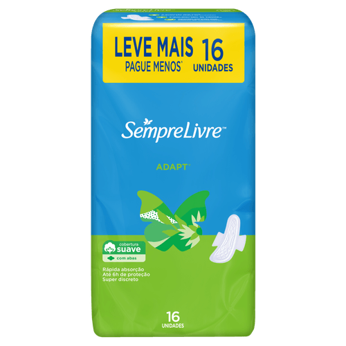 Absorvente com Abas Suave Sempre Livre Adapt Pacote 16 Unidades Leve Mais Pague Menos