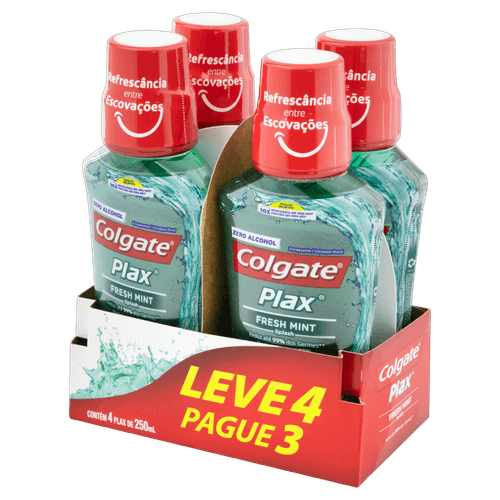 Enxaguante Bucal Plax 4x250ml Fresh Mint Sem Álcool Colgate