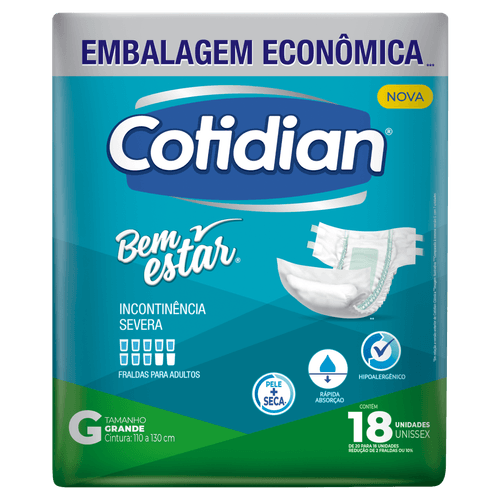Fralda Geriátrica Cotidian Bem Estar G 18 un