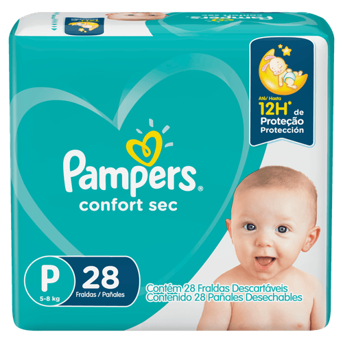 Pampers Fralda Confort Sec P 28 Un - 12h Ultra-absorvente Antivazamento Respirável