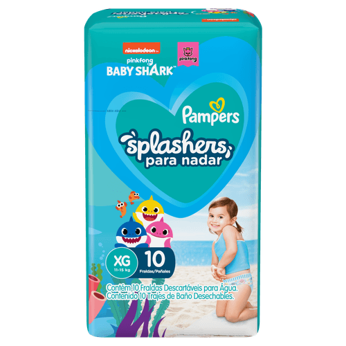 Pampers Fralda para Piscina Ajuste 360º Antivazamento Splashers Baby Shark XG 11-15kg 10un