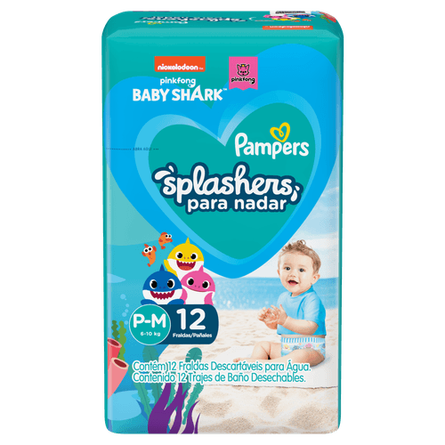 Pampers Fralda para Piscina, não incha, antivazamento Splashers Baby Shark P-M 12un
