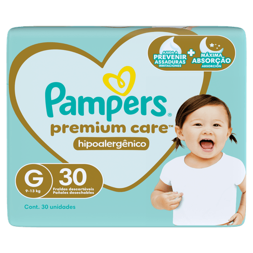 Pampers Fralda Hipoalergênica Respirável 12h Premium Care G 9-13kg 30un
