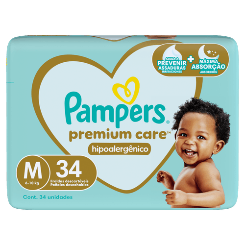 Pampers Fralda Premium Care M 34un (6-10kg) Hipoalergênica 12h