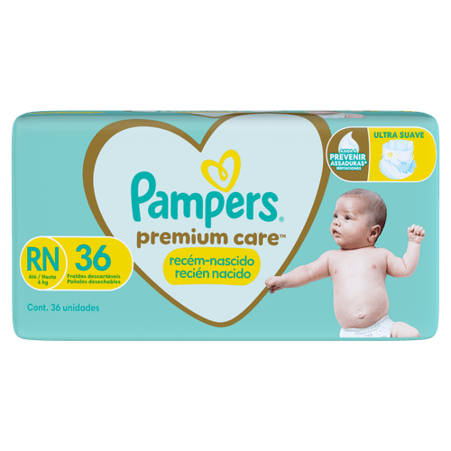 Pampers Fralda RN Premium Care 36 un - Algodão-Sec, Indicador de Umidade, Corte Umbilical