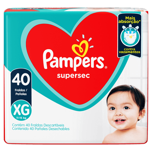 Pampers Fraldas Supersec XG 40un - Extra Absorção 12h Antivazamento Respirável