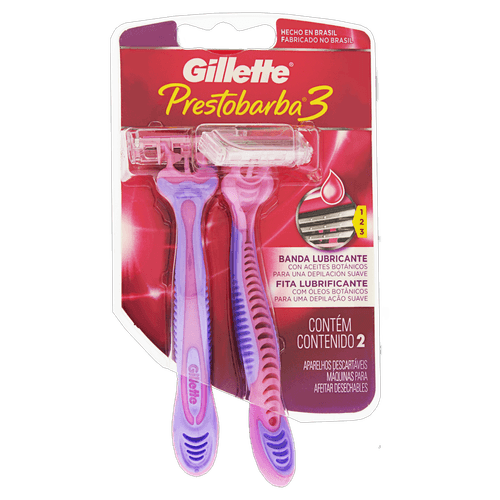 Kit Aparelho Barbear Descartável Prestobarba 3 Regular Fem 02Un - Gillette Prestob3