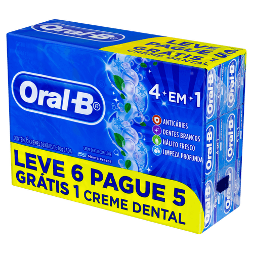 Pack Creme Dental Menta Fresca Oral-B Caixa 70g Cada Leve 6 Pague 5 Unidades