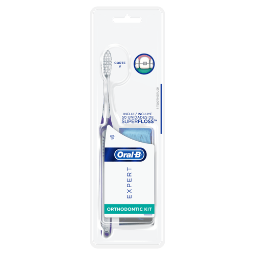 Kit Escova Dental Aparelho Expert c/ Cerdas em V + Fio Superfloss Oral-B