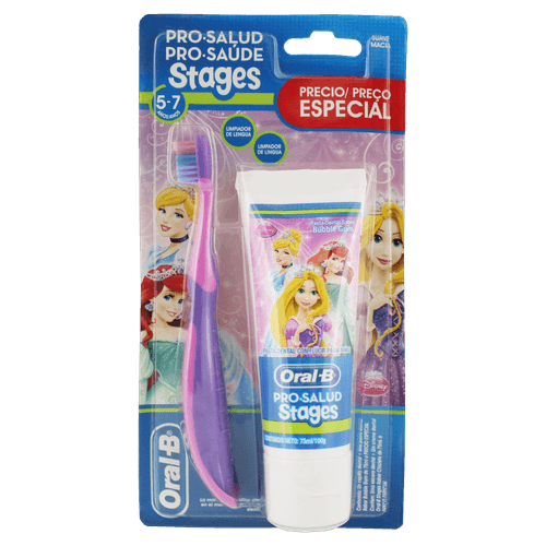 Kit Escova Dental Infantil Oral-B Stages 5-7 + Creme Dental 75ml Bubble Gum - Proteção